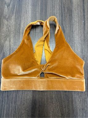 Fabletics Velvet Twist-Front Sports Bra in Mustard Gold